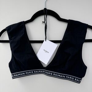 Balmain Black Bra Top with V-Neck Design
